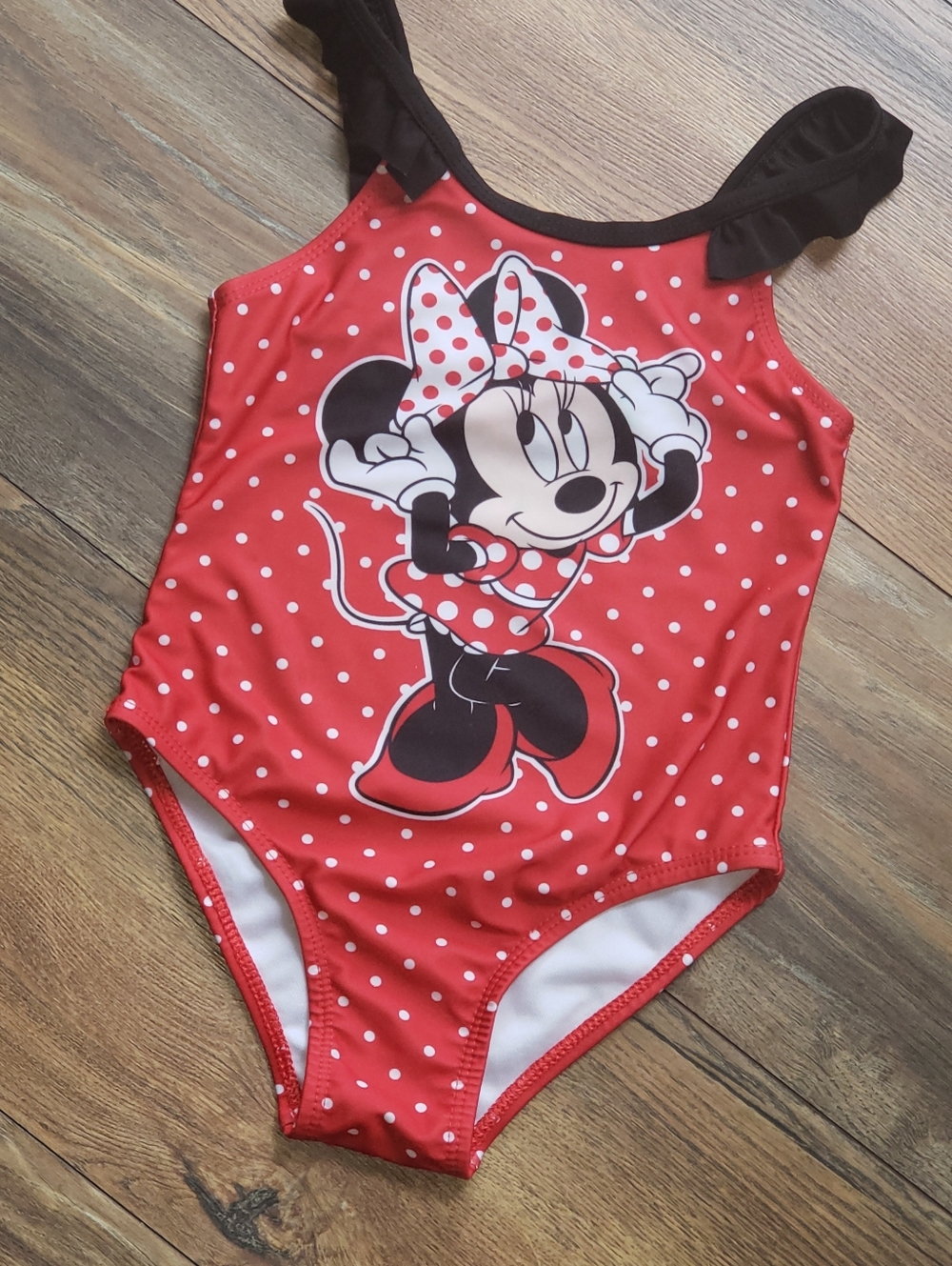 Disney Red and White Polka Dot Minnie Swim One-Piece with Black Accents 4t